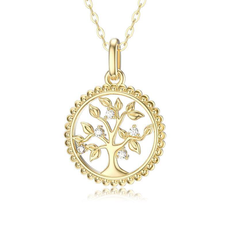 Collier pendentif arbre de vie en or 14K à zircon cubique-1