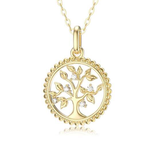 14K Gold Cubic Zirconia Tree Of Life Pendant Necklace