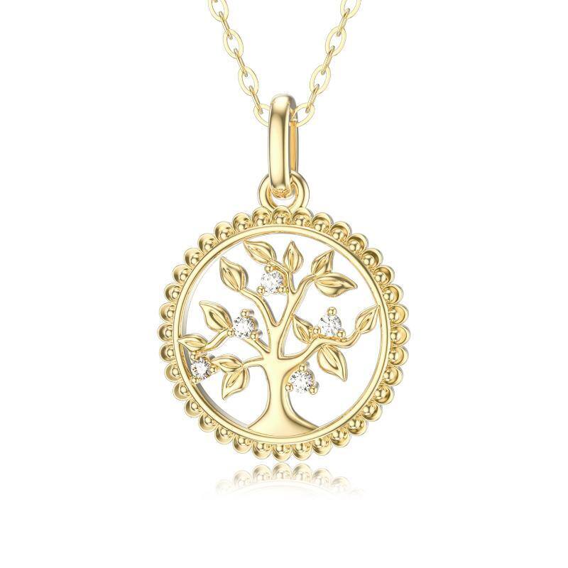 10K Gold Cubic Zirconia Tree Of Life Pendant Necklace-5