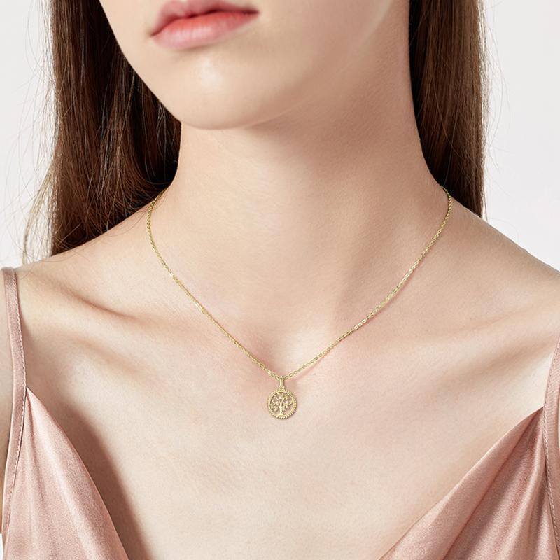 Collier pendentif arbre de vie en or 14K à zircon cubique-2