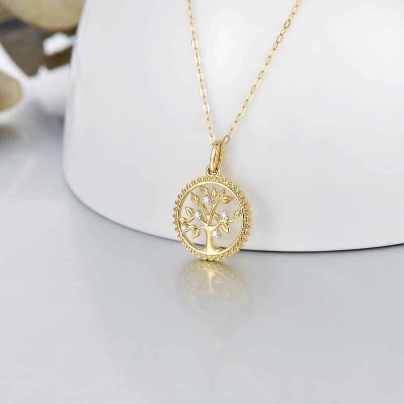 10K Gold Cubic Zirconia Tree Of Life Pendant Necklace-3