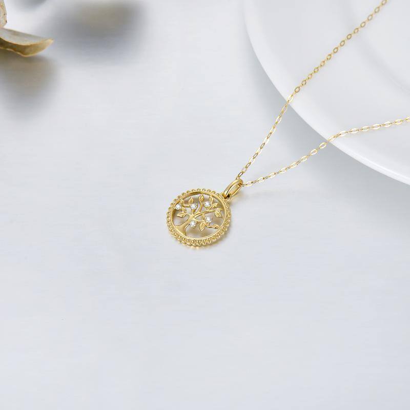 14K Gold Cubic Zirconia Tree Of Life Pendant Necklace-4