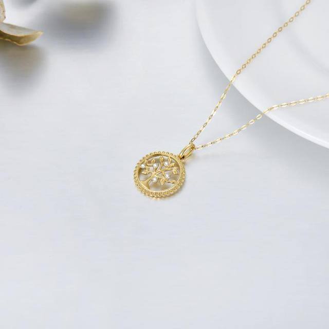 Colar com pingente de árvore da vida de zircônia cúbica em ouro 14K presente de feriado feminino-4