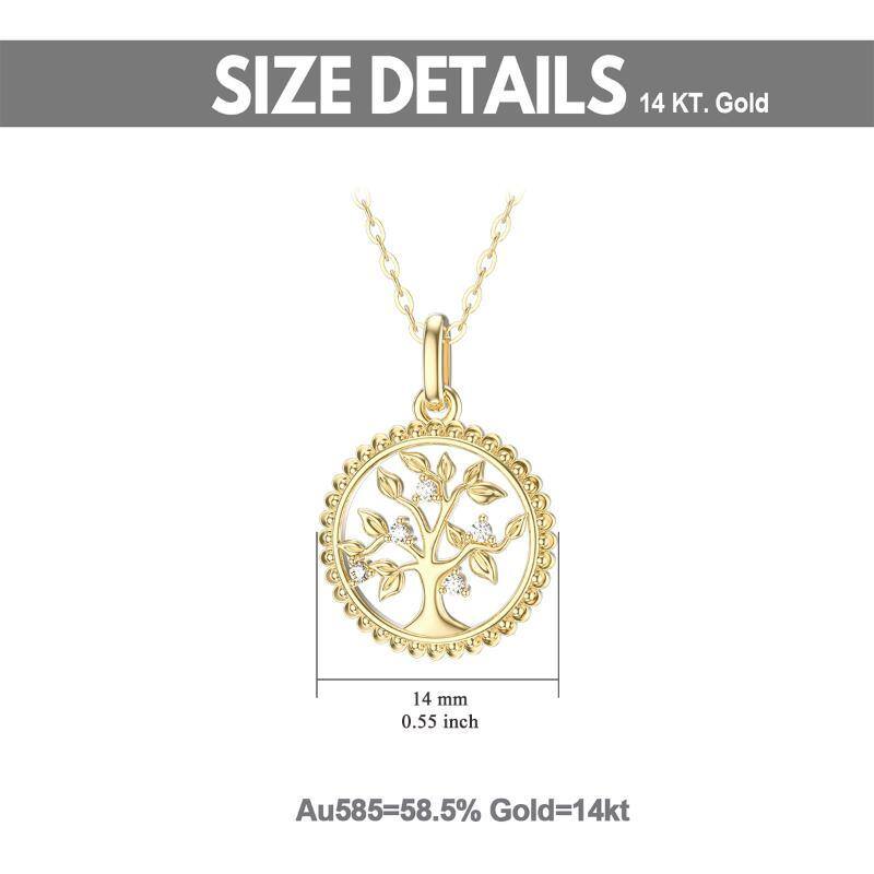 10K Gold Cubic Zirconia Tree Of Life Pendant Necklace-5