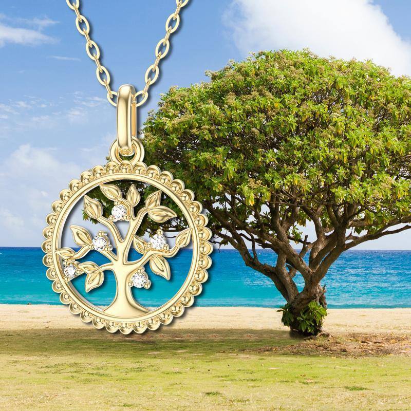 10K Gold Cubic Zirconia Tree Of Life Pendant Necklace-6