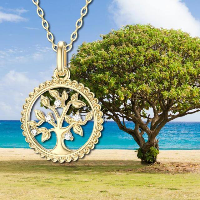 14K Gold Cubic Zirconia Tree Of Life Pendant Necklace-6