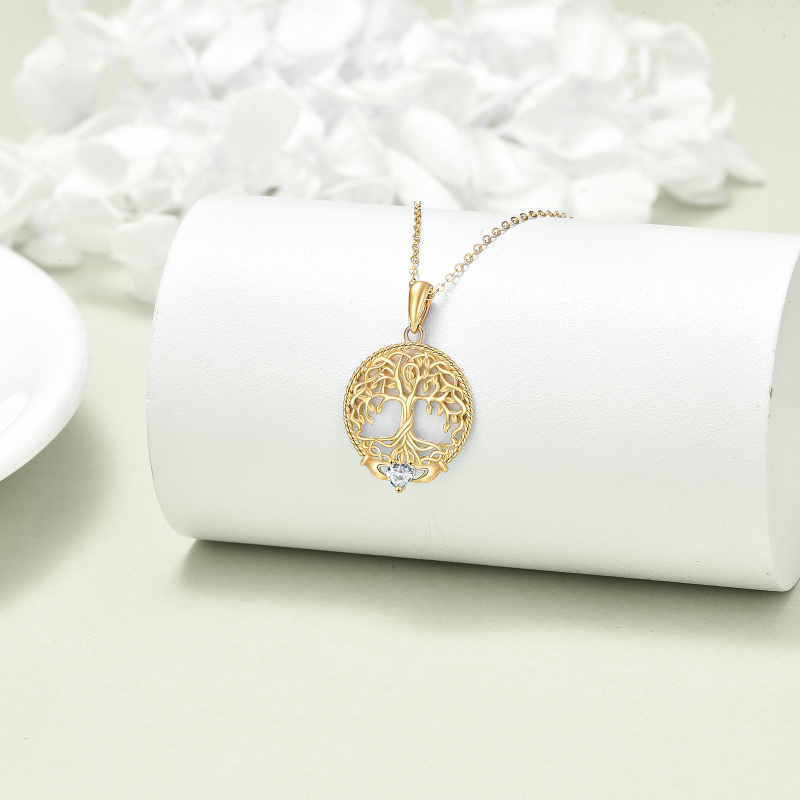 Colar com Pendente Árvore da Vida em Ouro 14K e Zircónia Cúbica-3