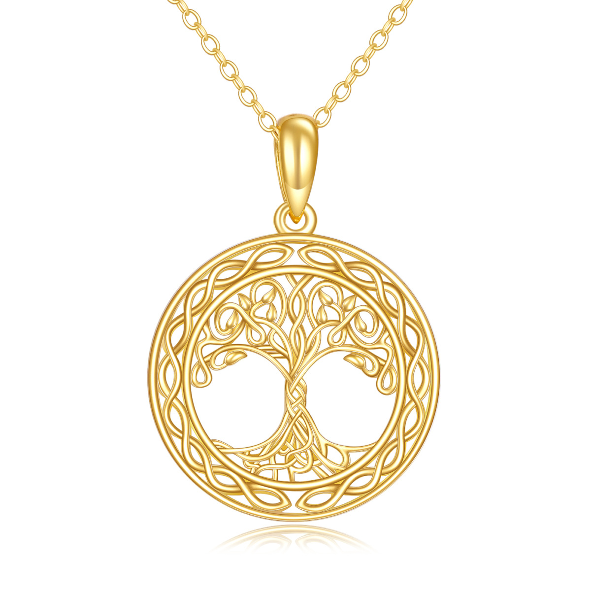 10K Gold Cubic Zirconia Tree Of Life Pendant Necklace-1