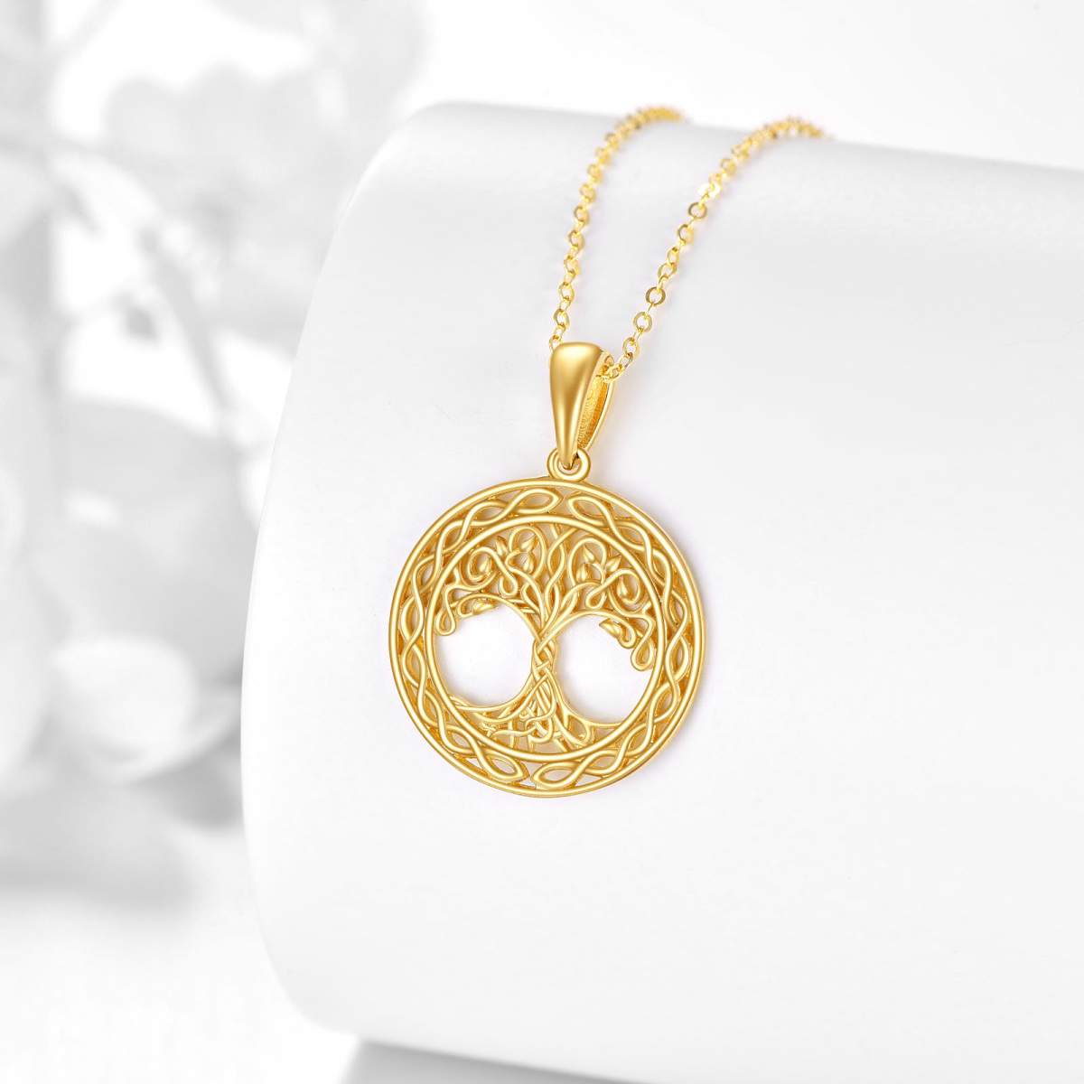 10K Gold Cubic Zirconia Tree Of Life Pendant Necklace-4