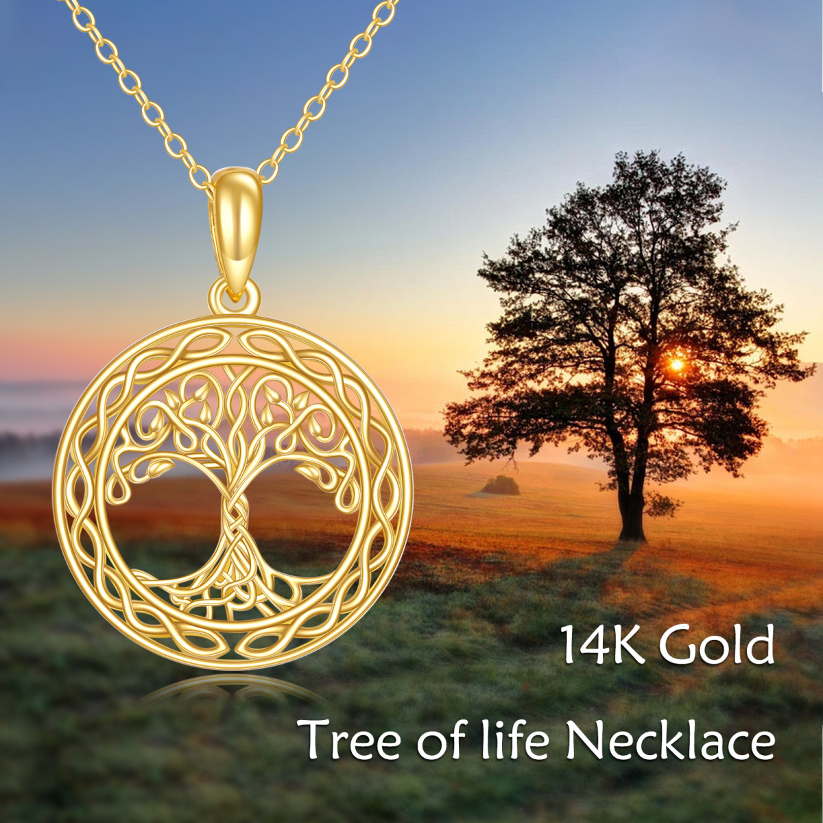 10K Gold Cubic Zirconia Tree Of Life Pendant Necklace-6