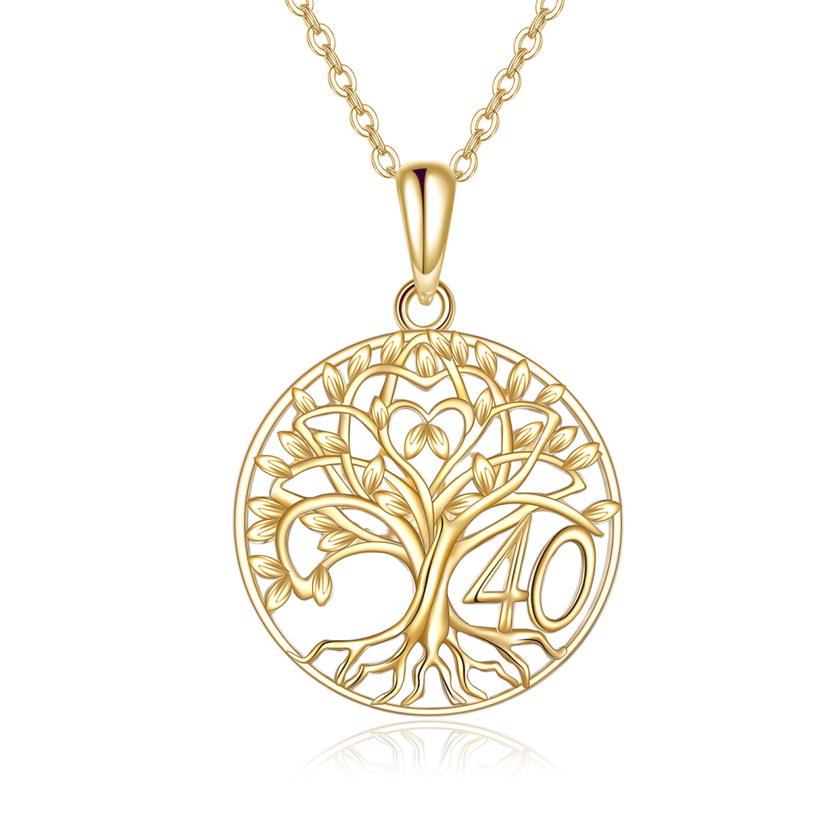 Collier avec pendentif en or 14K en forme d'arbre de vie-1