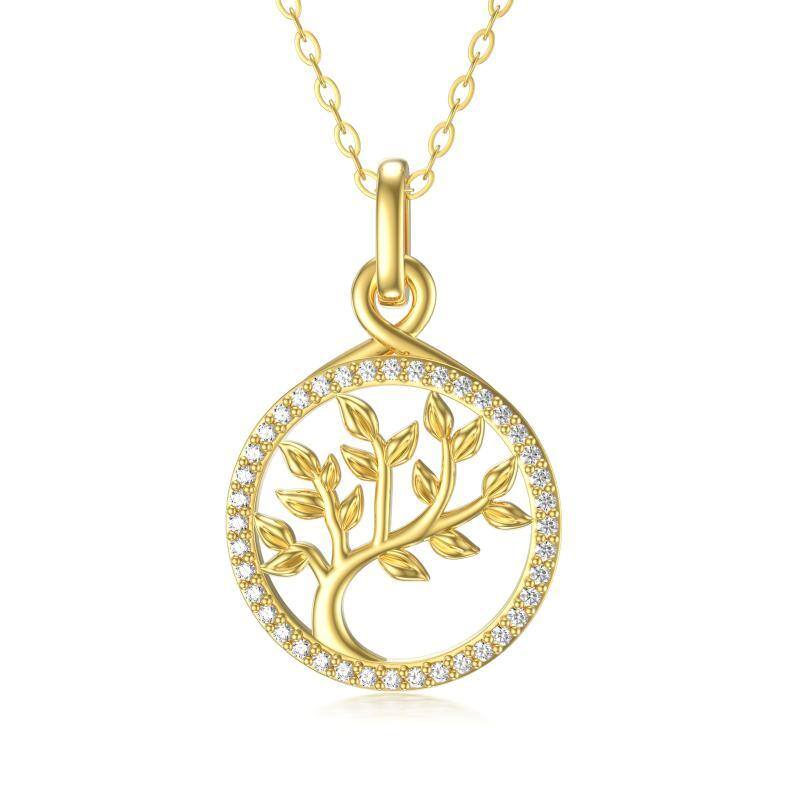 10K Gold Cubic Zirconia Tree Of Life Pendant Necklace-1