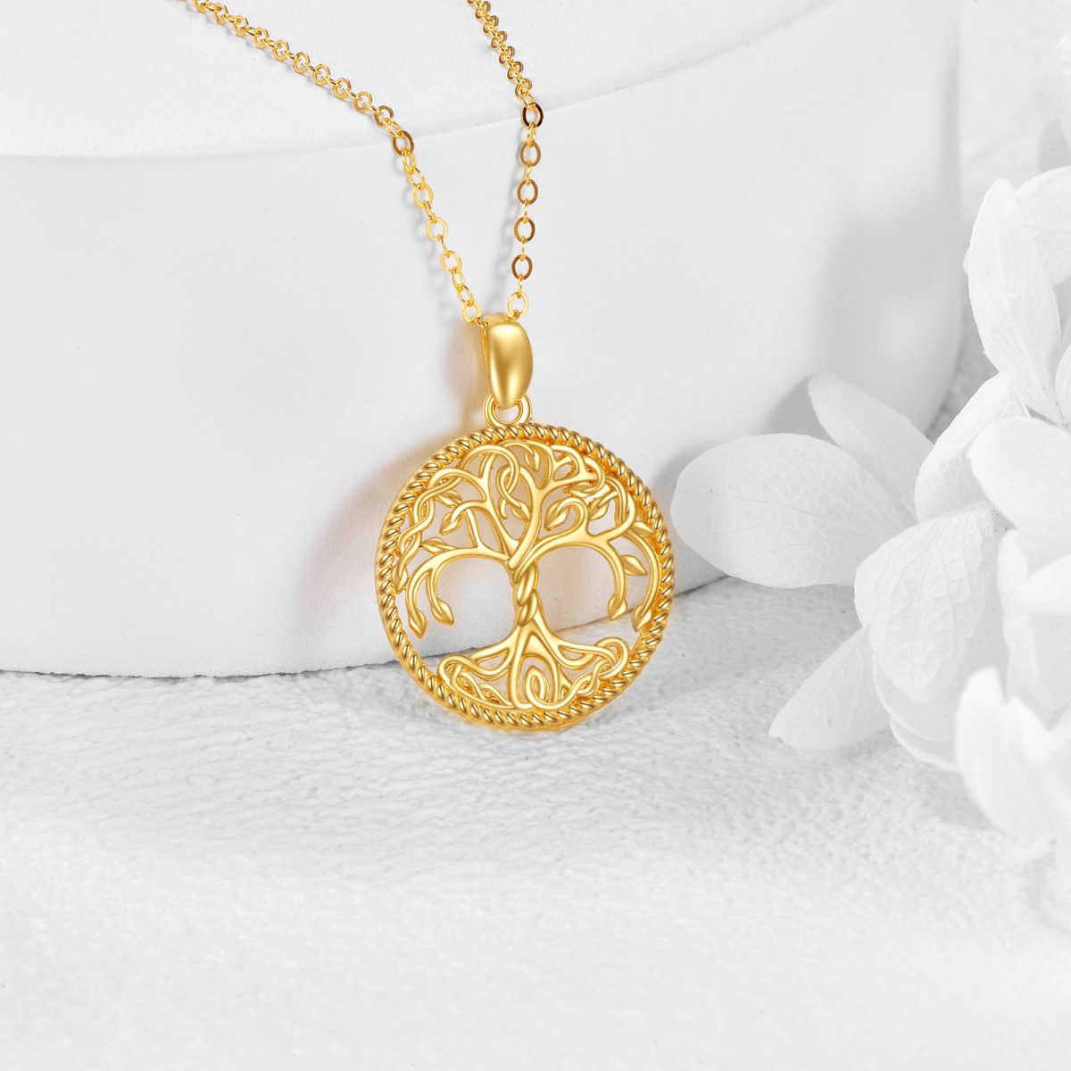 14K Gold Baum des Lebens Anhänger Halskette-3