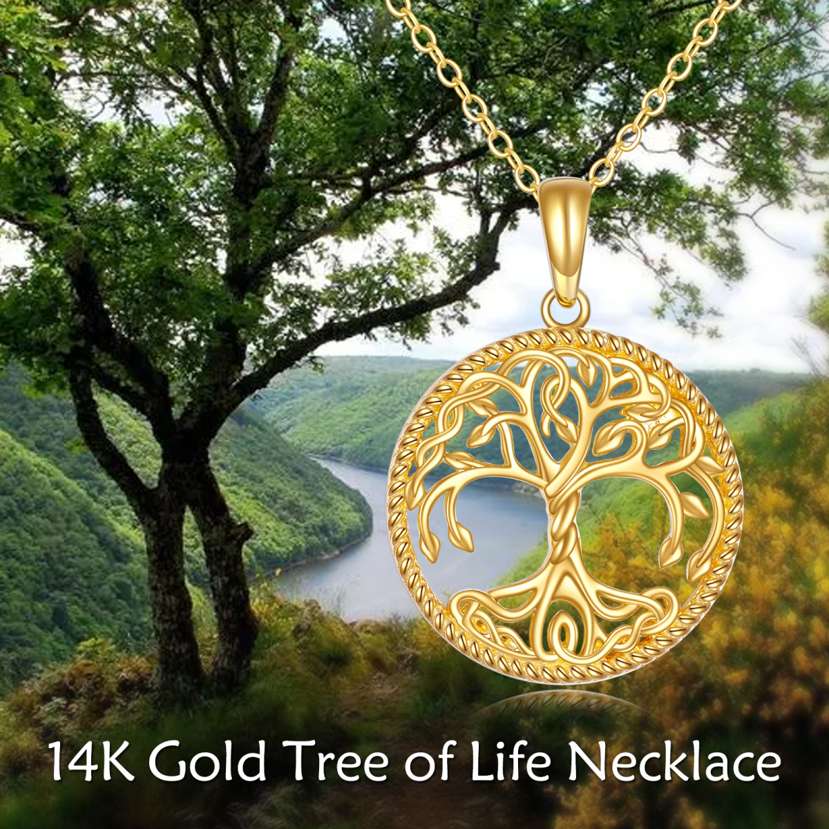 14K Gold Baum des Lebens Anhänger Halskette-5