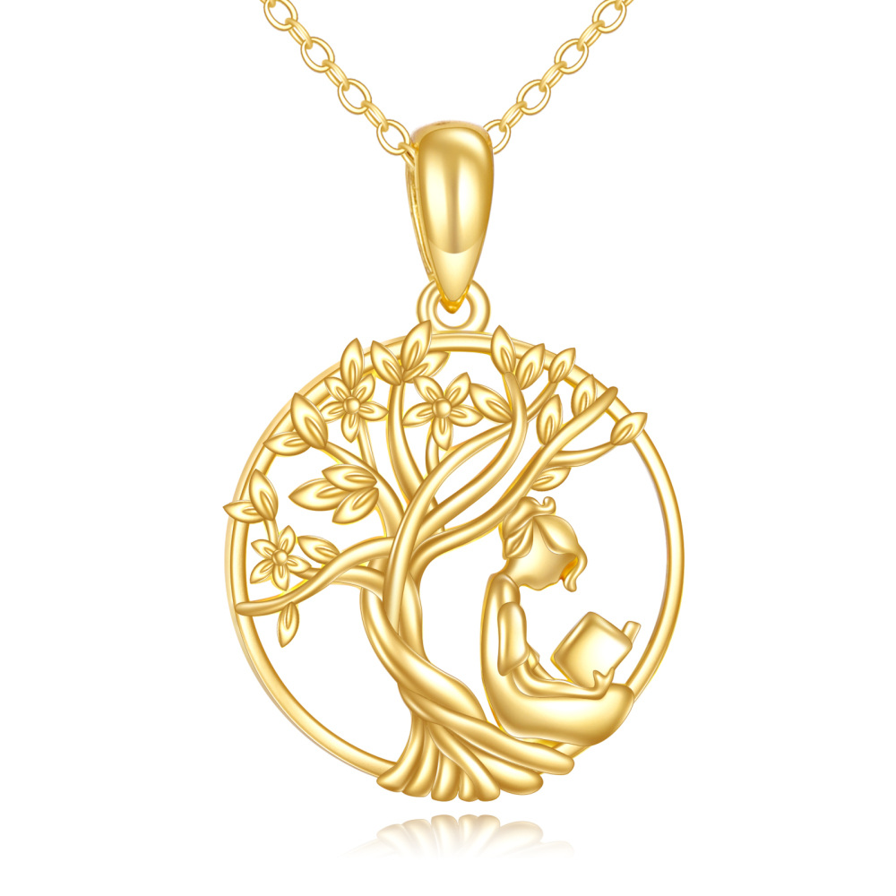 10K Gold Tree Of Life &Read Book Pendant Necklace-1