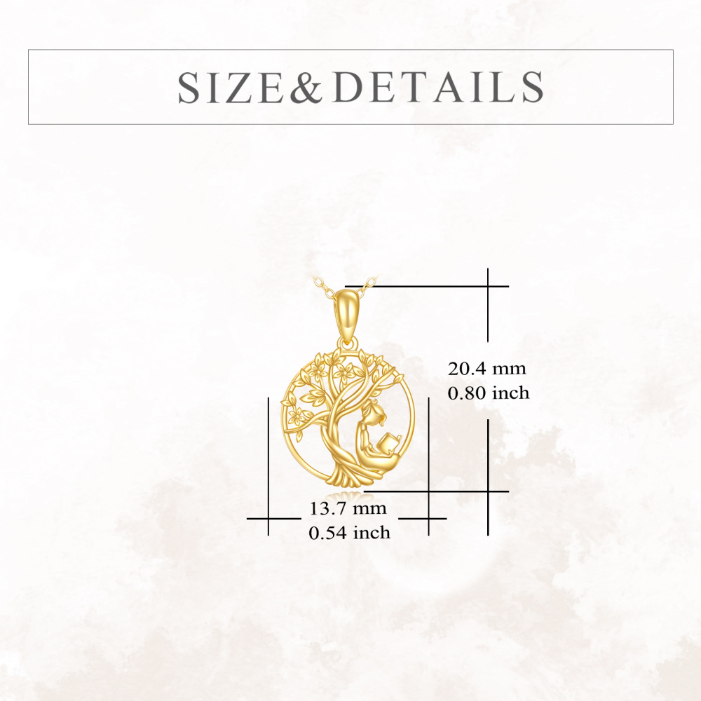 10K Gold Tree Of Life &Read Book Pendant Necklace-5