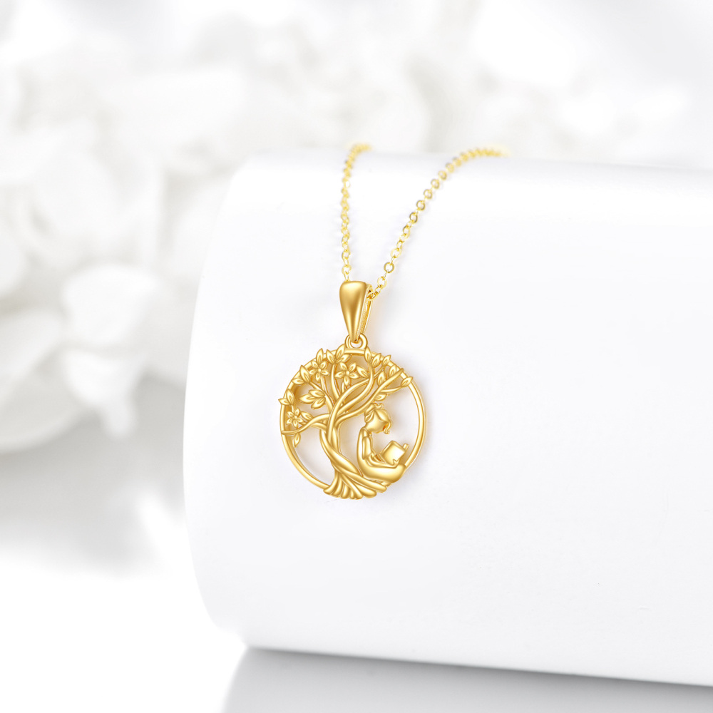 10K Gold Tree Of Life &Read Book Pendant Necklace-3