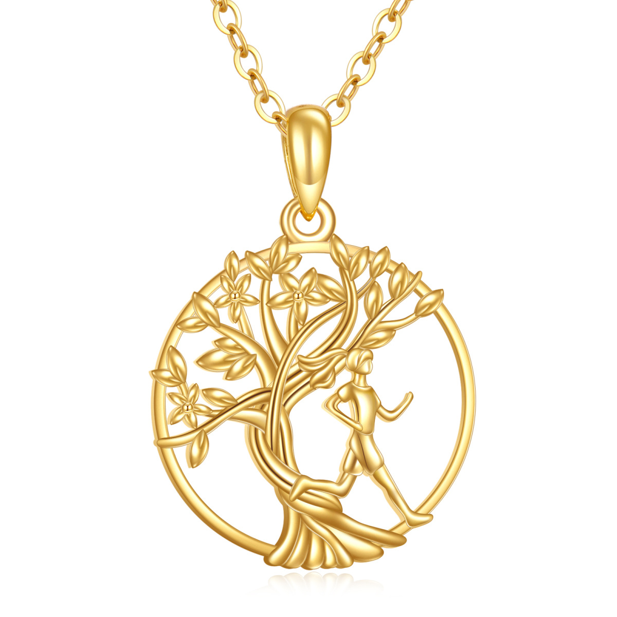 10K Gold Tree Of Life & Runner Pendant Necklace-1