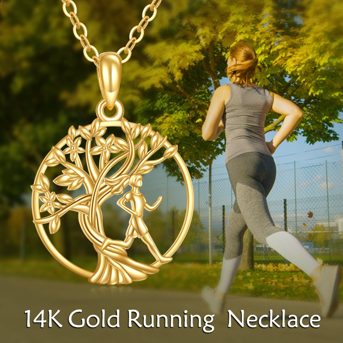 10K Gold Tree Of Life & Runner Pendant Necklace-6