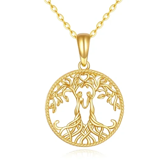 Collier en or 14K avec pendentif arbre de vie et sœurs