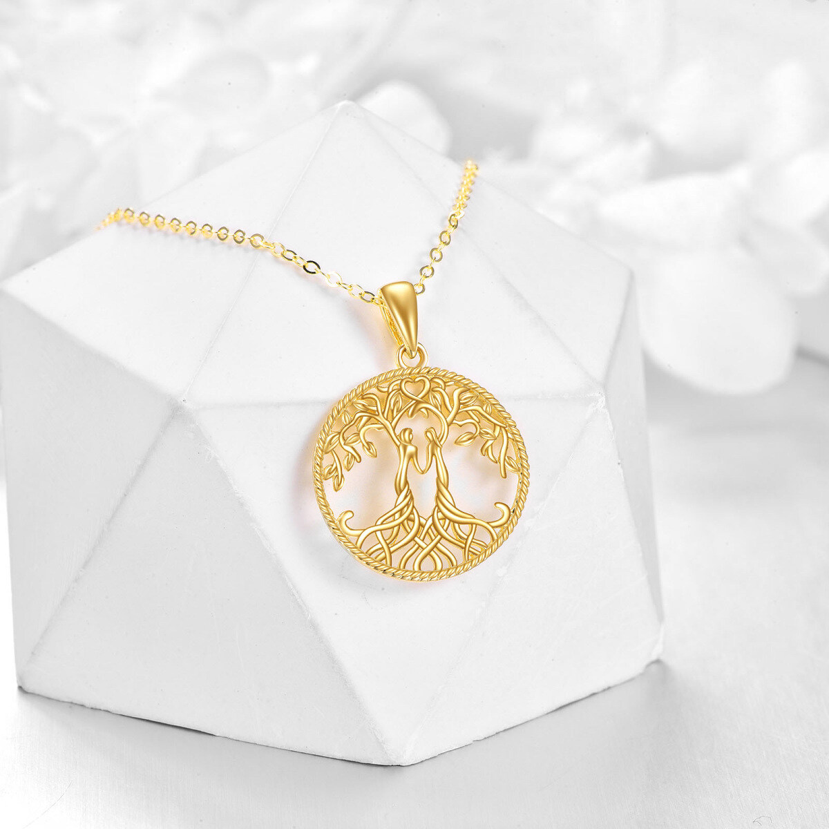 Collar Colgante Árbol de la Vida y Hermanas de Oro de 14K-3