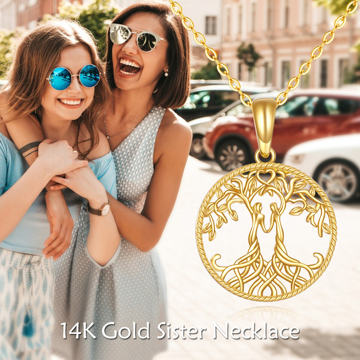 10K Gold Tree Of Life & Sisters Pendant Necklace-5