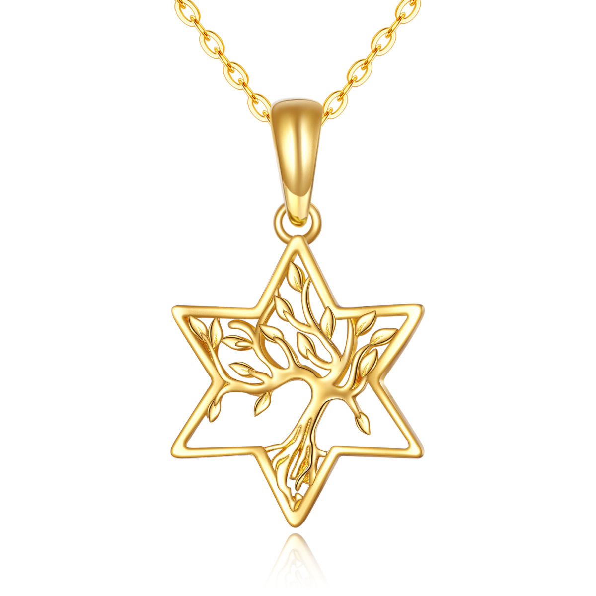 10K Gold Tree Of Life & Star Of David Pendant Necklace For Women-1