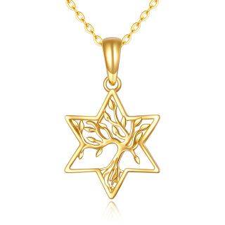 10K Gold Tree Of Life & Star Of David Pendant Necklace For Women-27