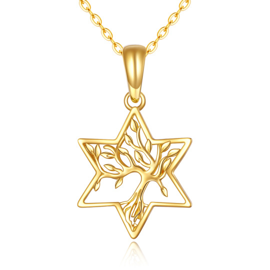 Collier avec pendentif arbre de vie et étoile de David en or 14 carats pour femme