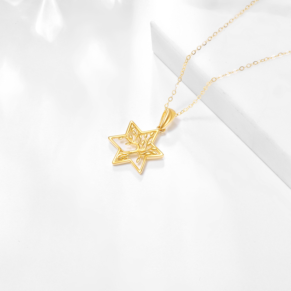Collier avec pendentif arbre de vie et étoile de David en or 14 carats pour femme-3