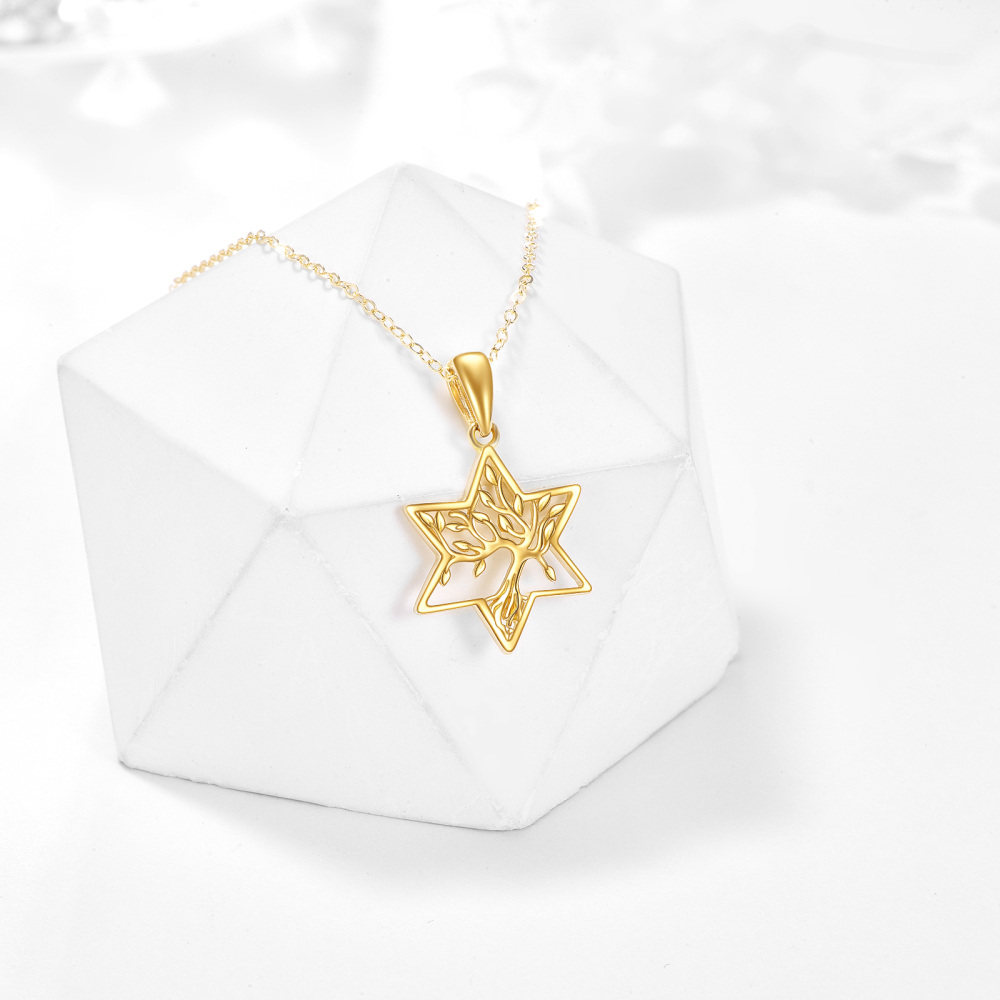 Collier avec pendentif arbre de vie et étoile de David en or 14 carats pour femme-4