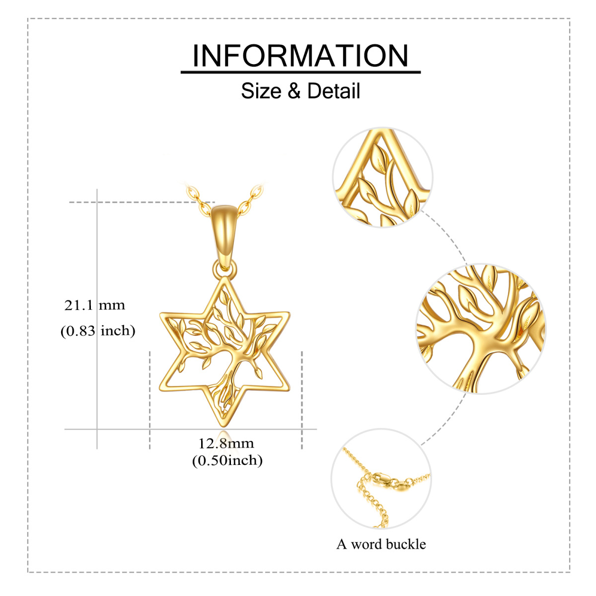 10K Gold Tree Of Life & Star Of David Pendant Necklace For Women-6