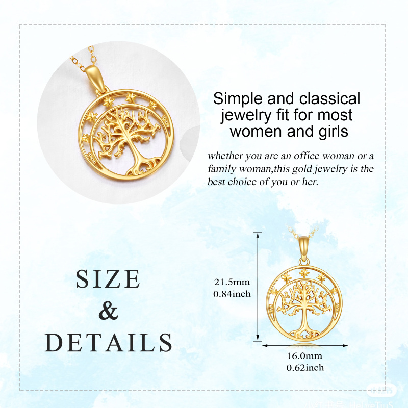 10K Gold Tree Of Life Star Necklace for Women-5
