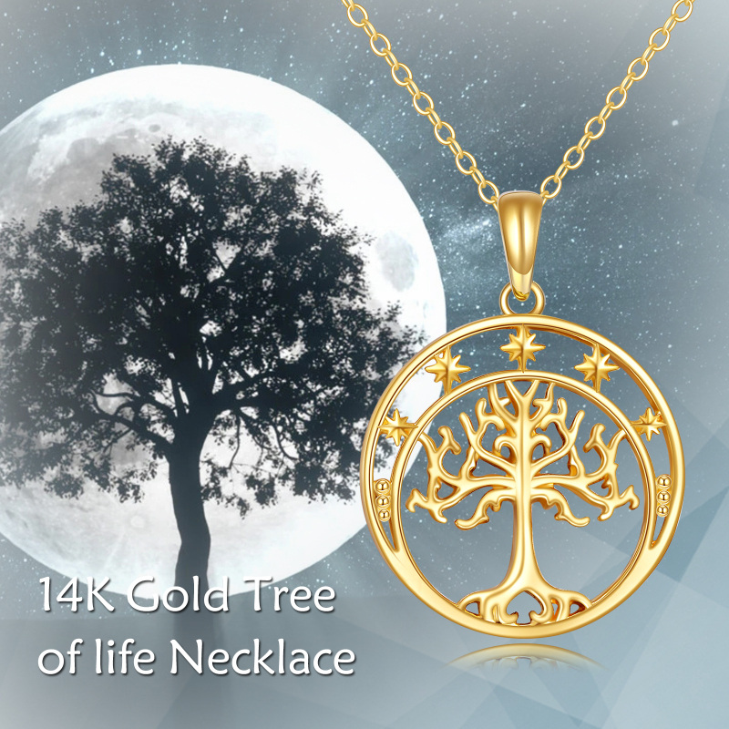10K Gold Tree Of Life Star Necklace for Women-6