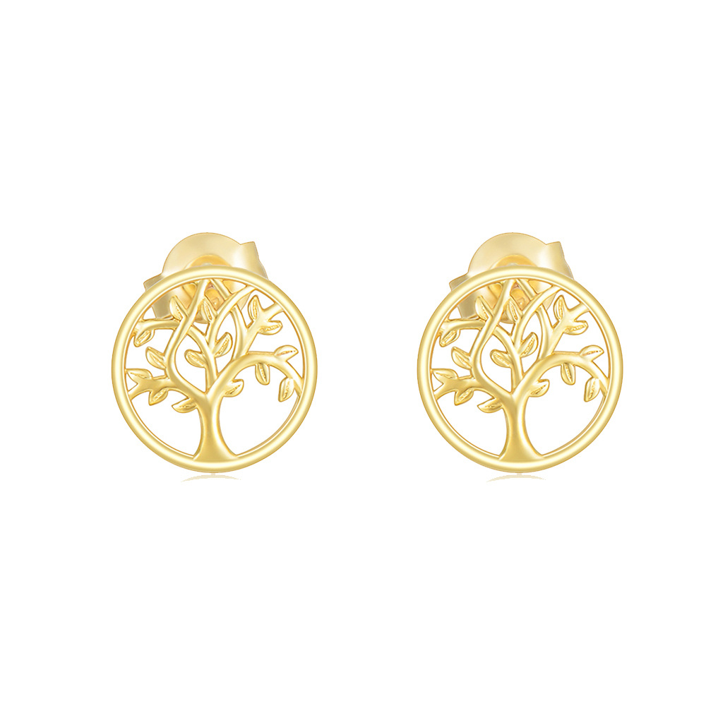 10K Gold Tree Of Life Stud Earrings-1