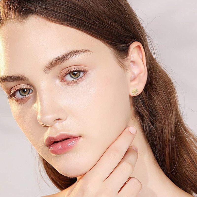 Brincos Árvore da Vida em ouro amarelo 10K com push back para mulheres-2