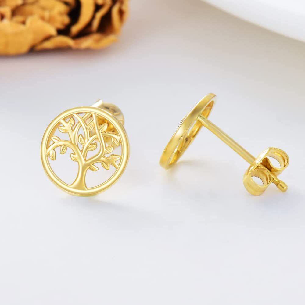 14K Gold Tree Of Life Stud Earrings-4