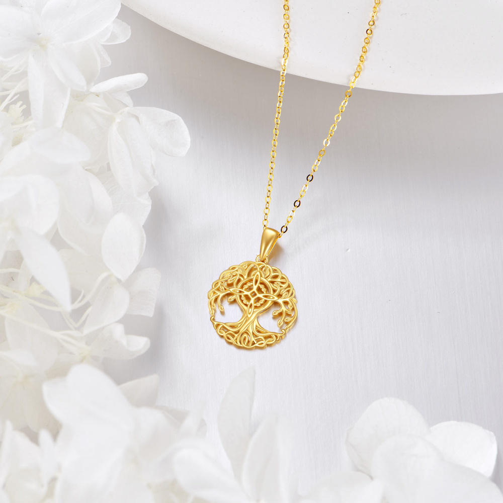 Collier avec pendentif arbre de vie en or 10 carats et nœud de sorcière-4