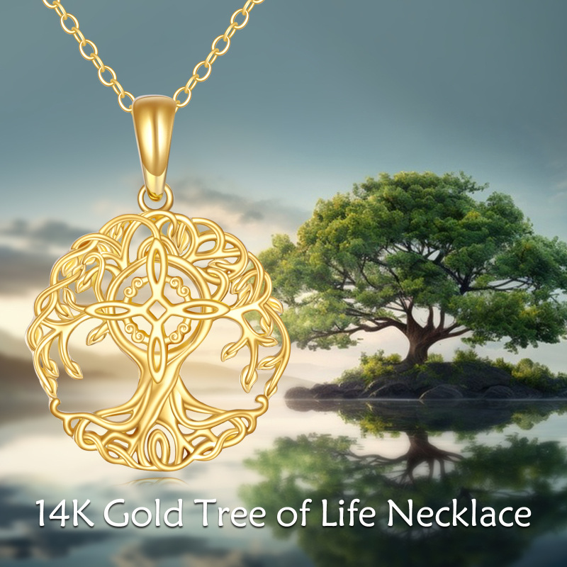 10K Gold Tree Of Life & Witch Knot Pendant Necklace-6