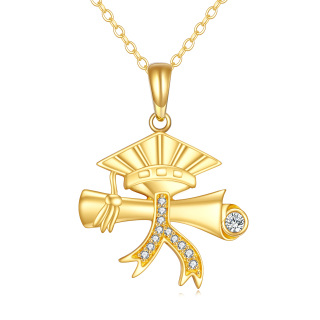 14K Gold Cubic Zirconia Trencher Cap Pendant Necklace-1