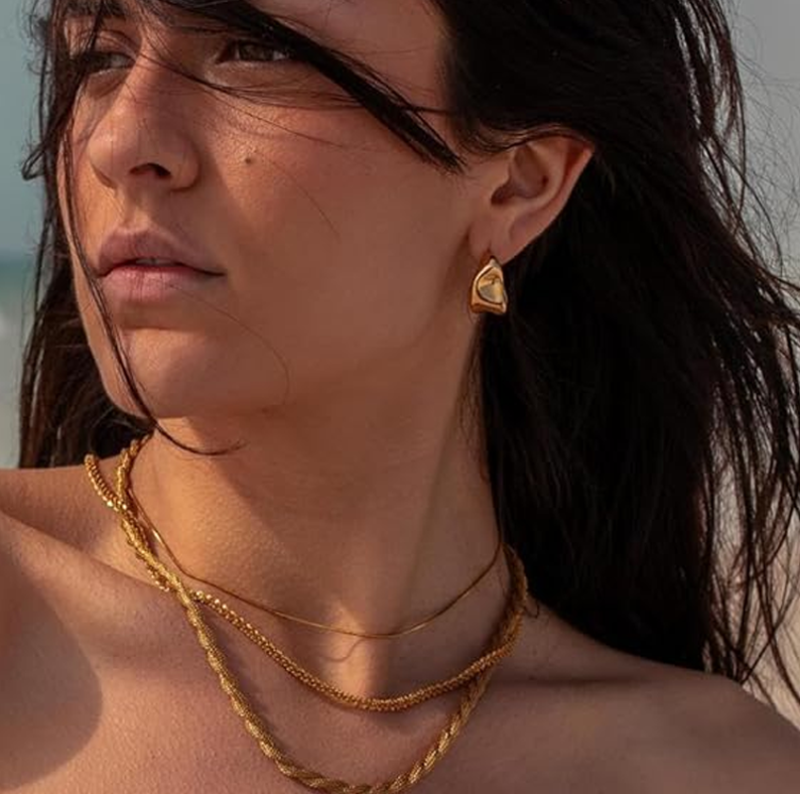 10K Złote Modne Kolczyki Sztyfty-2