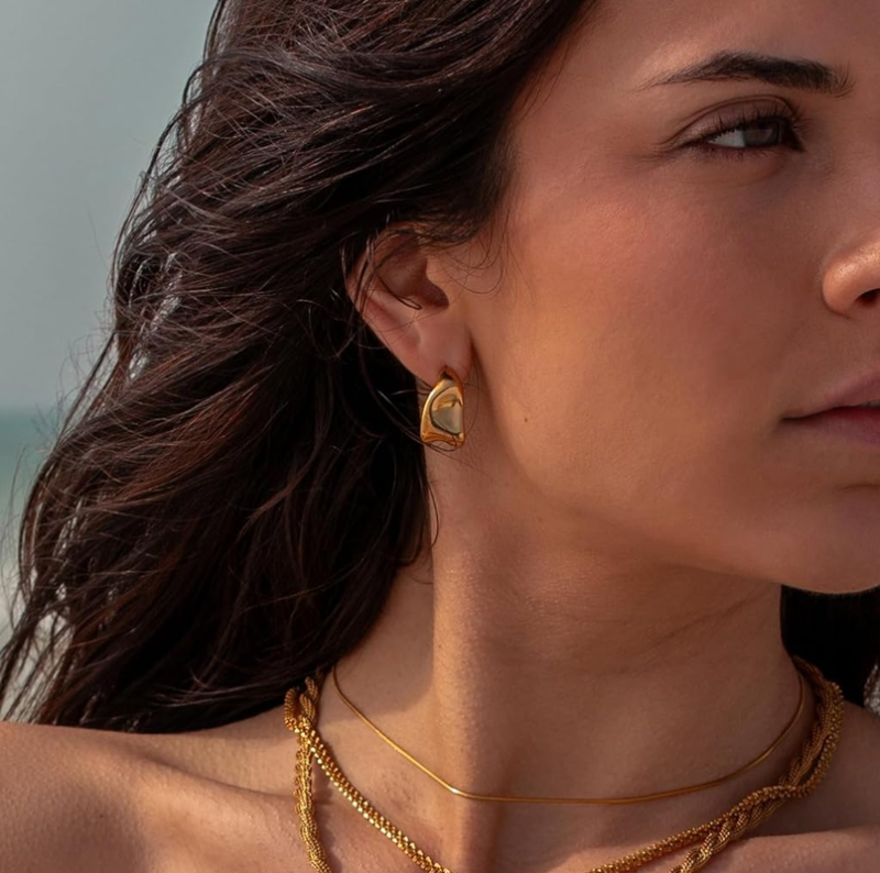 10K Złote Modne Kolczyki Sztyfty-3