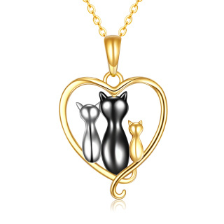 10K Gold Tri-tone Cat Family Heart Pendant Necklace-29