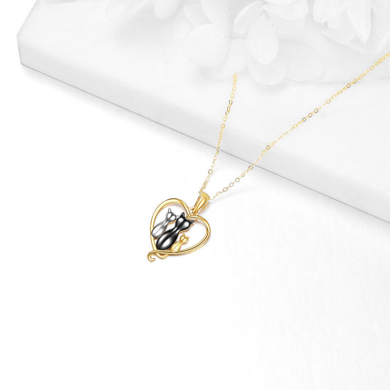 10K Gold Tri-tone Cat Family Heart Pendant Necklace-4