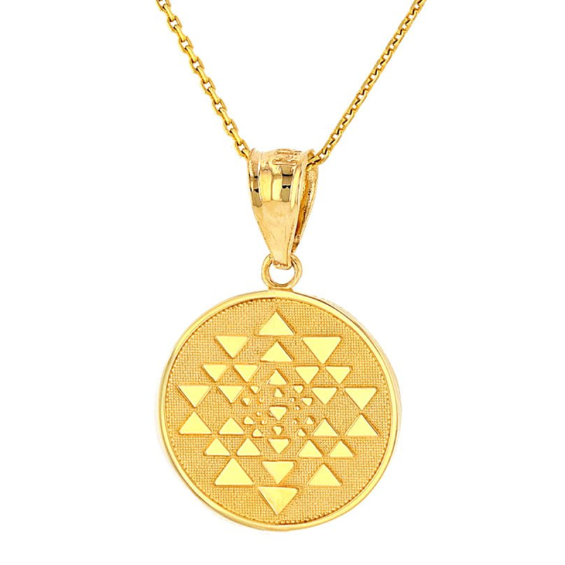 Gold Vermeil Triangle Sri Yantra Chakra Sacred Geometry Talisman Round Necklace-7