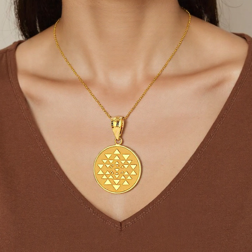 Gold Vermeil Dreieck Sri Yantra Chakra Heilige Geometrie Talisman Runde Halskette-2
