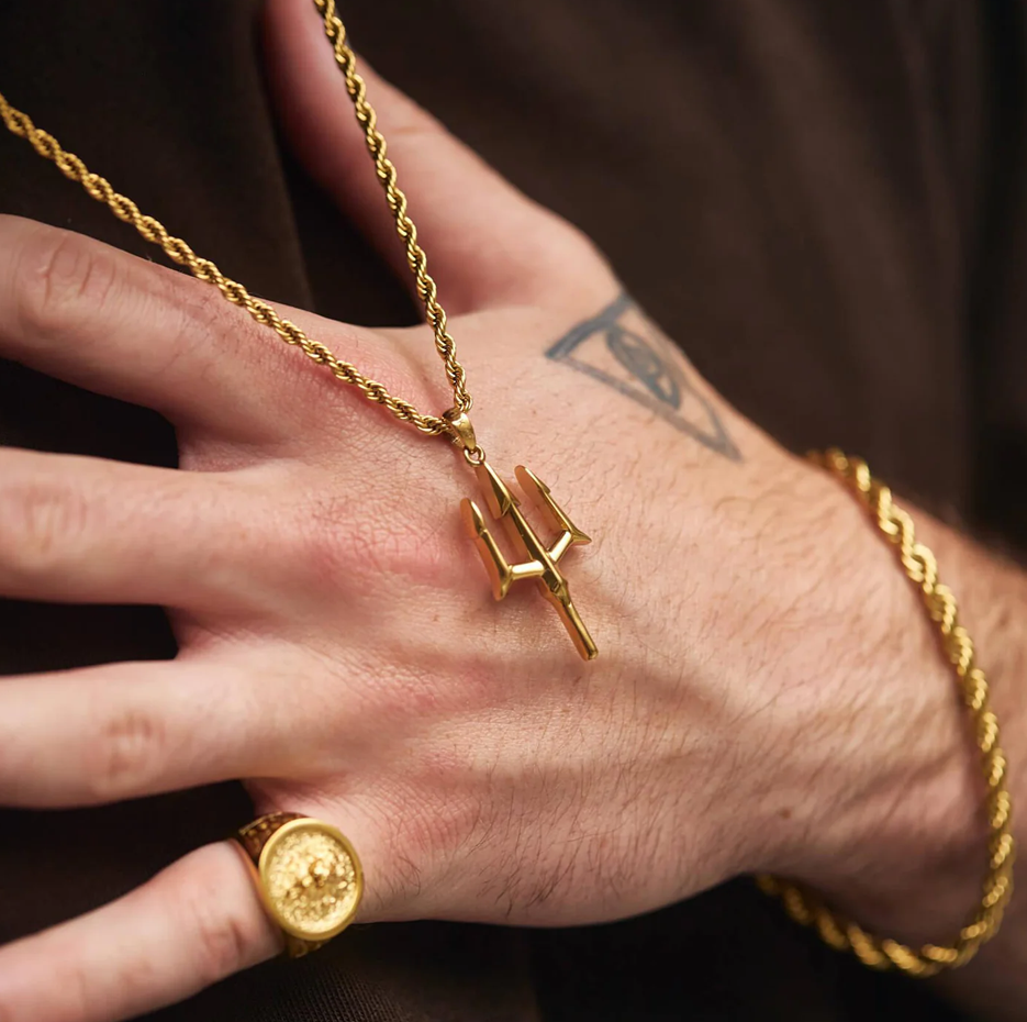 14K Gold Trident Pendant Charms-3