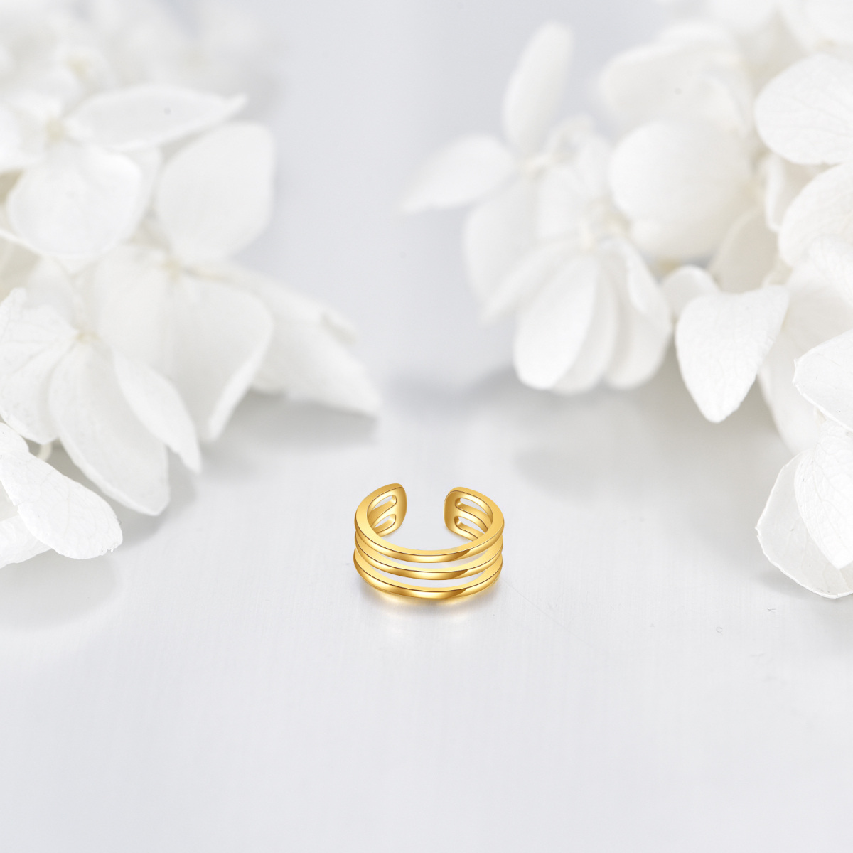 10K Gold Triple Moon Goddess Cuff Earrings-3