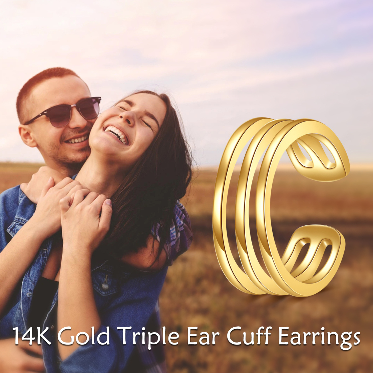 10K Gold Triple Moon Goddess Cuff Earrings-6