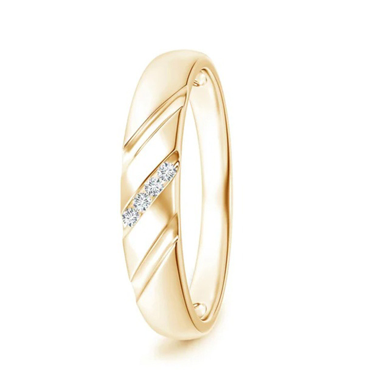 Anillo de boda personalizado de oro de 14 quilates con triple canal ribeteado y diamantes de laboratorio, claridad VS, corte 3EX-3